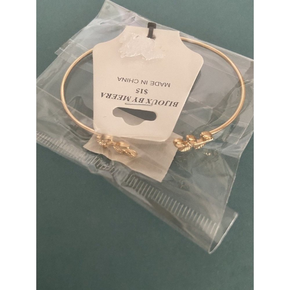 Bijoux By Meera Gold Colored Dainty Leaf Bangle Bracelet New 